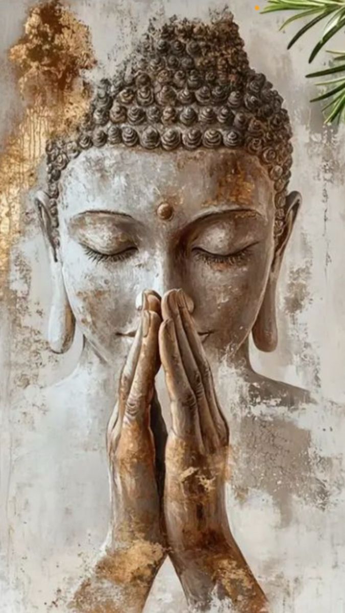 Buda en tonos neutros con manos en gesto de oración
